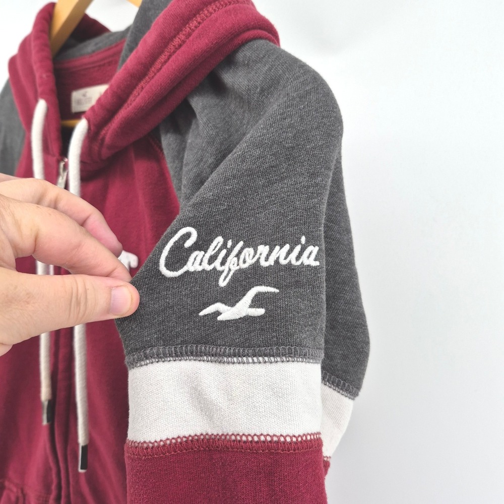 Hollister California Zip Hoodie Burgundy Gray Colorblock Sweatshirt Sz M Varsity - Picture 4 of 12